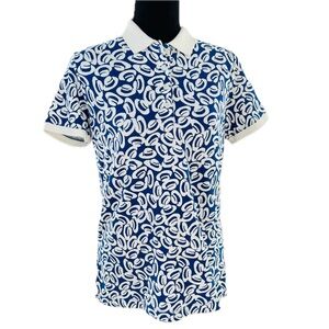 Lands' End Fedora Print Blue & White Pique Knit Polo Shirt Size Small (6-8)